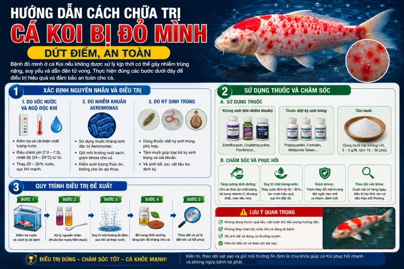 Cách chữa trị cá Koi bị bệnh đỏ mình dứt điểm và an toàn