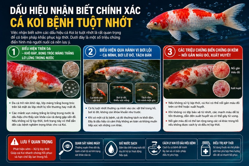 Dấu hiệu nhận biết chính xác cá Koi bệnh tuột nhớt