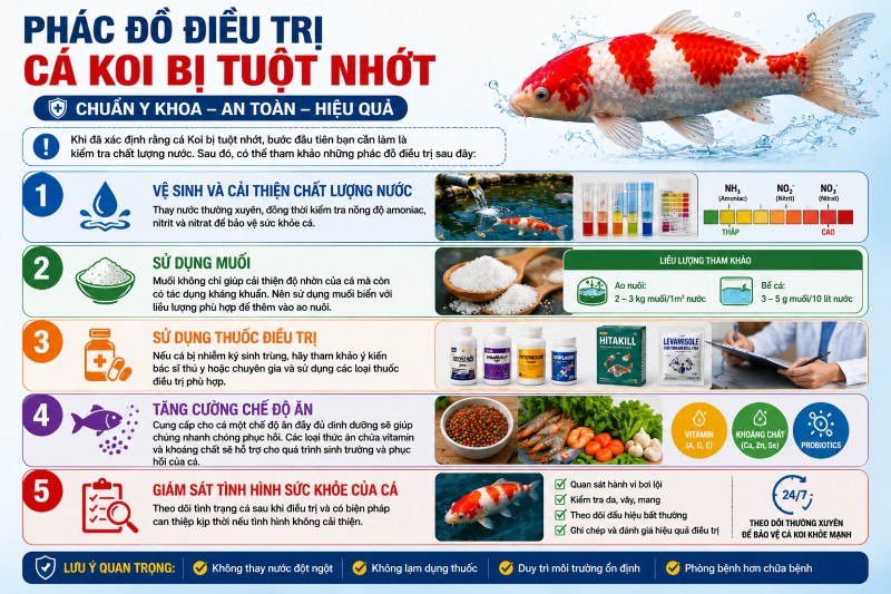 Phác đồ điều trị cá Koi bị tuột nhớt an toàn chuẩn y khoa