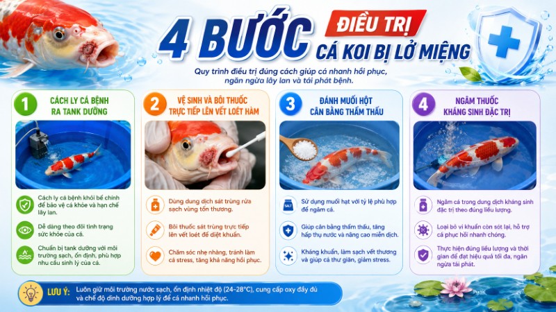 4 bước điều trị cá Koi bị lở miệng đạt hiệu quả tốt nhất
