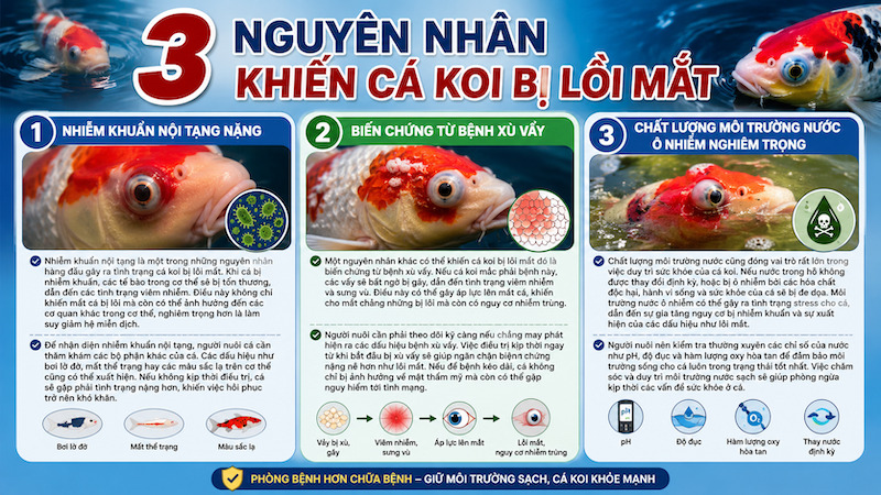 3 Nguyên nhân chính khiến cá Koi bị lồi mắt