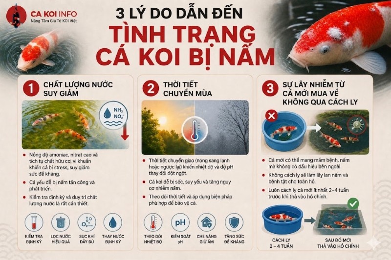 3 lý do dẫn đến tình trạng cá Koi bị nấm