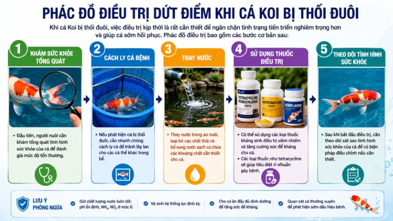 Phác đồ điều trị khi cá Koi bị thối đuôi