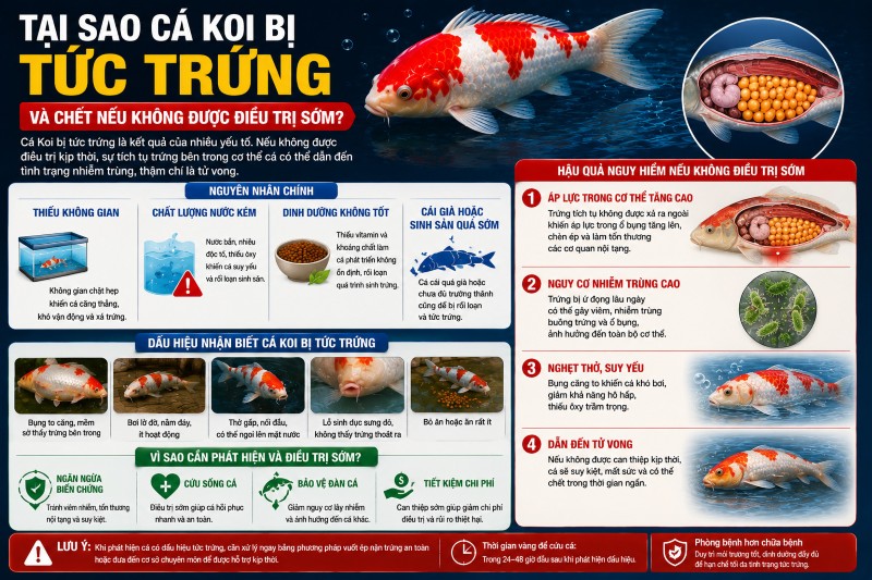 Cá Koi bị tức trứng có thể chết nếu không được điều trị kịp thời
