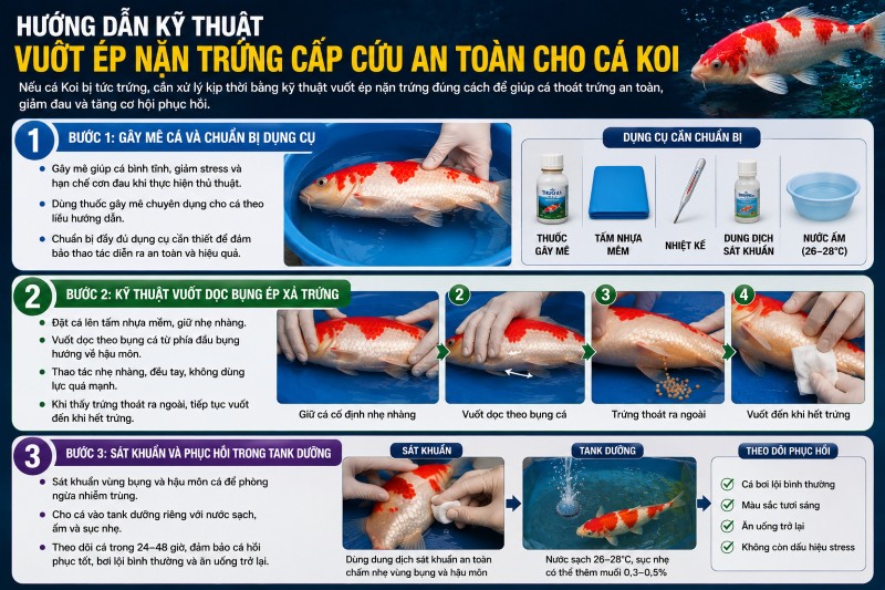 3 bước vuốt ép nặn trứng cấp cứu an toàn cho cá Koi
