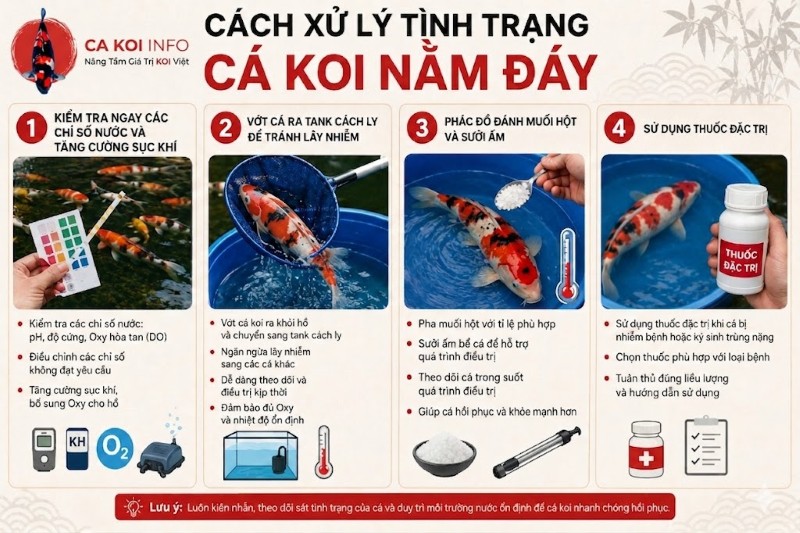 4 bước xử lý tình trạng cá Koi nằm đáy