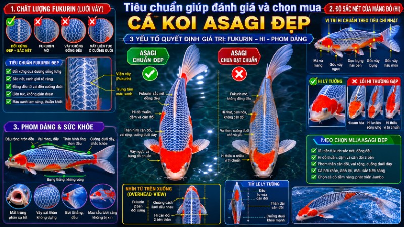Tiêu chuẩn giúp đánh giá và chọn mua cá koi Asagi đẹp Tiêu chuẩn giúp đánh giá và chọn mua cá koi Asagi đẹp