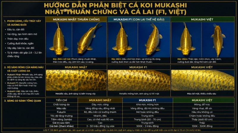 Cách phân biệt cá Koi Mukashi thuần chủng và F1 Cách phân biệt cá Koi Mukashi thuần chủng và F1