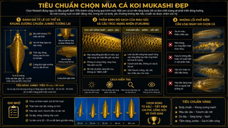Tiêu chuẩn chọn mua cá Koi Mukashi đẹp từ chuyên gia Tiêu chuẩn chọn mua cá Koi Mukashi đẹp từ chuyên gia