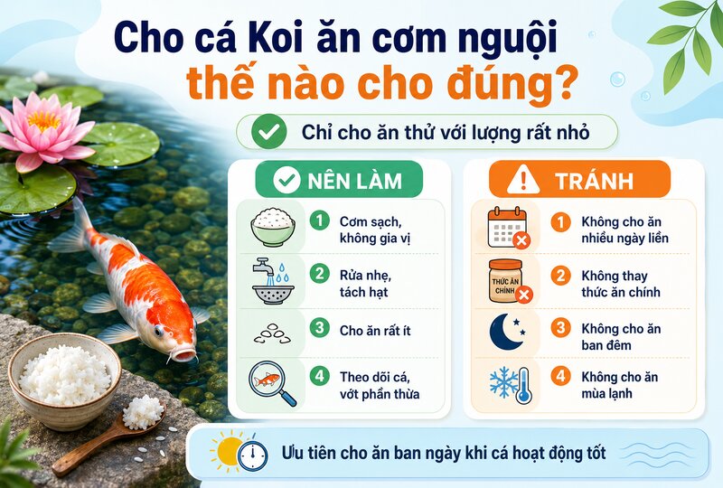 Hướng dẫn cho cá koi ăn cơm nguội đúng cách để tránh rủi ro