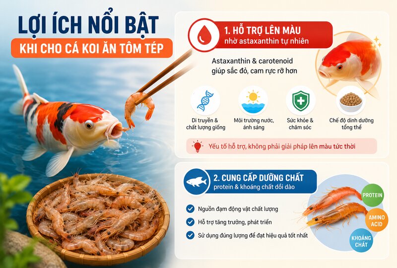 Lợi ích nổi bật khi cho cá koi ăn tôm tép