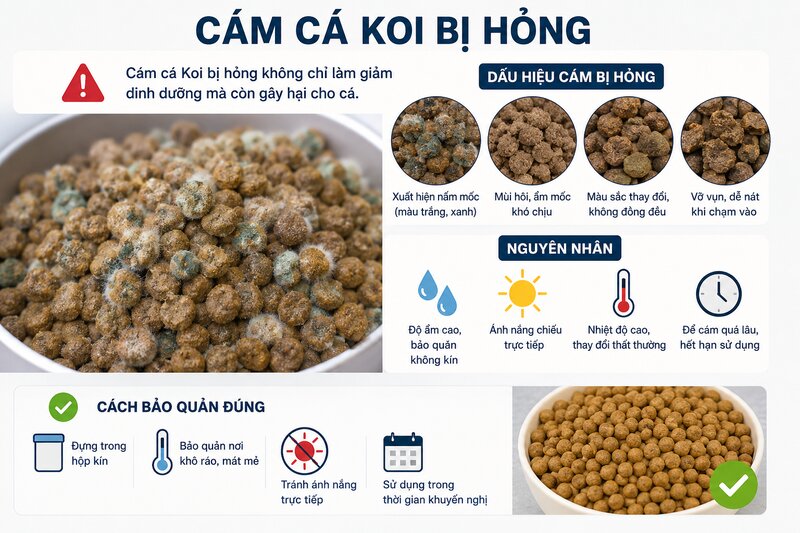 Dấu hiệu nhận biết cám cá Koi đã bị hỏng Dấu hiệu nhận biết cám cá Koi đã bị hỏng