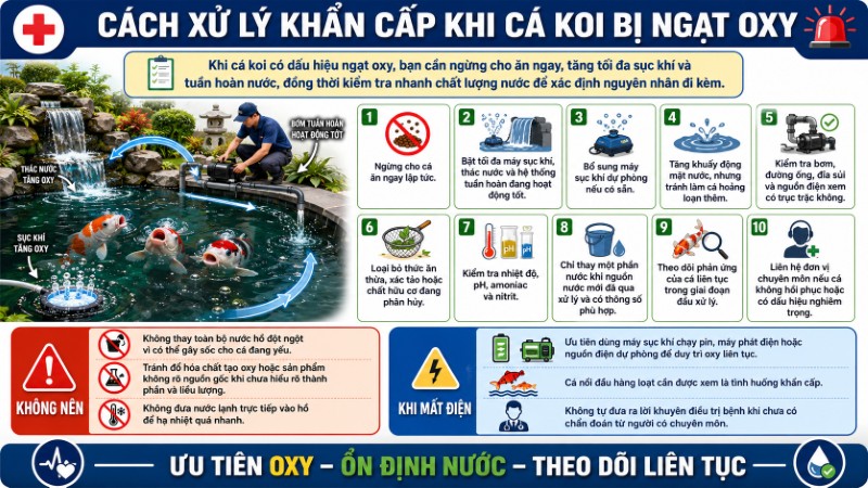 Cách xử lý khẩn cấp khi cá koi bị ngạt oxy