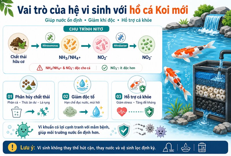 Vai trò của hệ vi sinh đối với hồ cá Koi mới