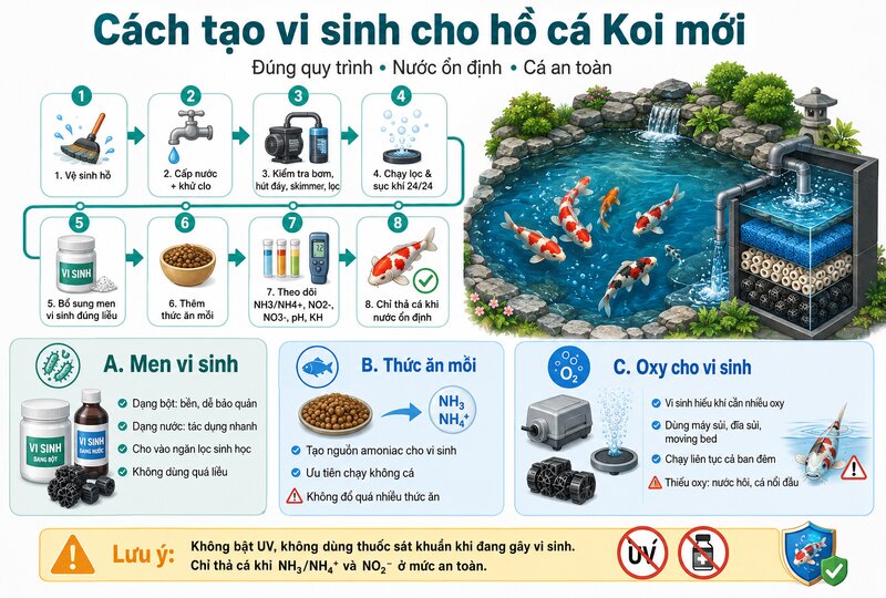 Cách tạo vi sinh cho hồ cá Koi mới hiệu quả nhất