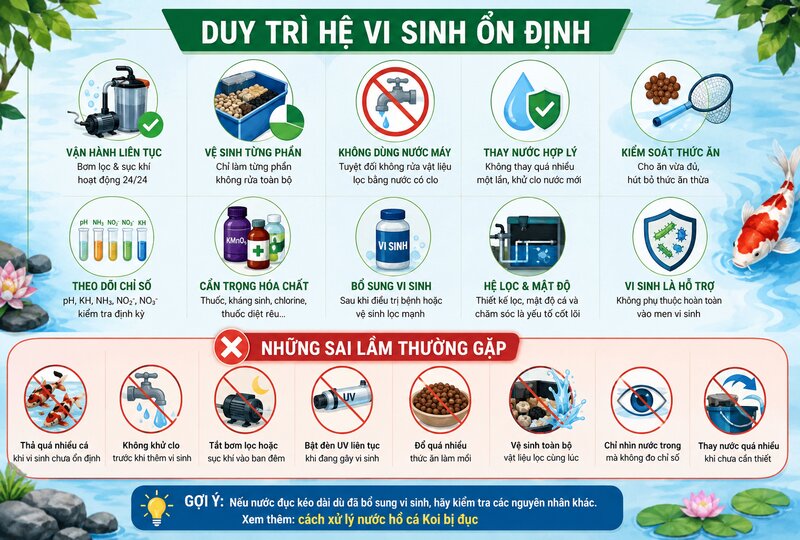 Cách nhận biết hồ cá Koi đã thiết lập vi sinh thành công