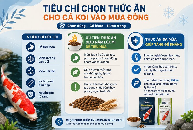 Tiêu chí chọn thức ăn cho cá Koi vào mùa đông Tiêu chí chọn thức ăn cho cá Koi vào mùa đông