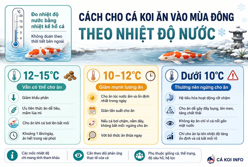 Cách cho cá Koi ăn vào mùa đông theo nhiệt độ nước Cách cho cá Koi ăn vào mùa đông theo nhiệt độ nước
