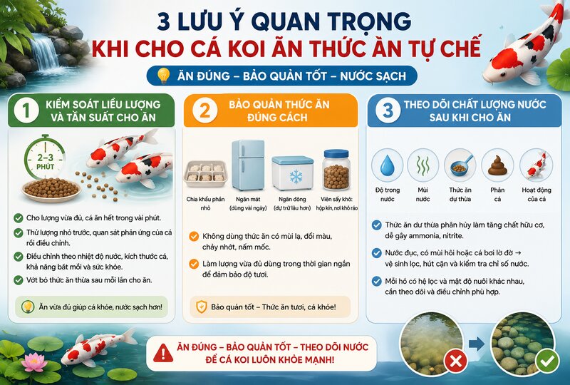 Những lưu ý quan trọng khi cho cá Koi ăn thức ăn tự chế