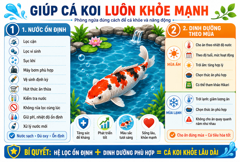 Biện pháp phòng ngừa giúp cá koi luôn khỏe mạnh và năng động