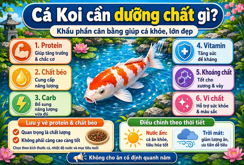 Cá Koi cần những nhóm dưỡng chất nào để phát triển tốt?