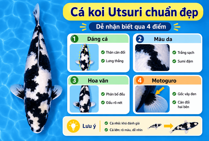 Đặc điểm nhận biết cá koi Utsuri chuẩn đẹp