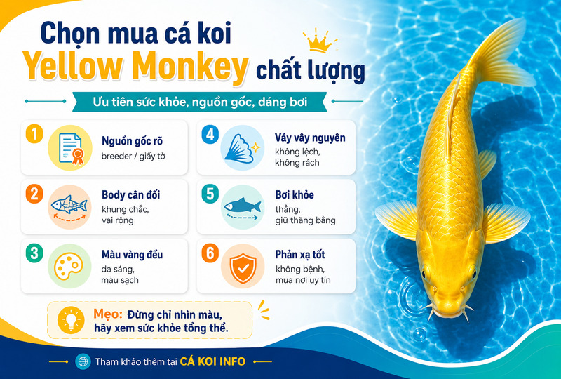 Hướng dẫn chọn mua cá koi Yellow Monkey chất lượng