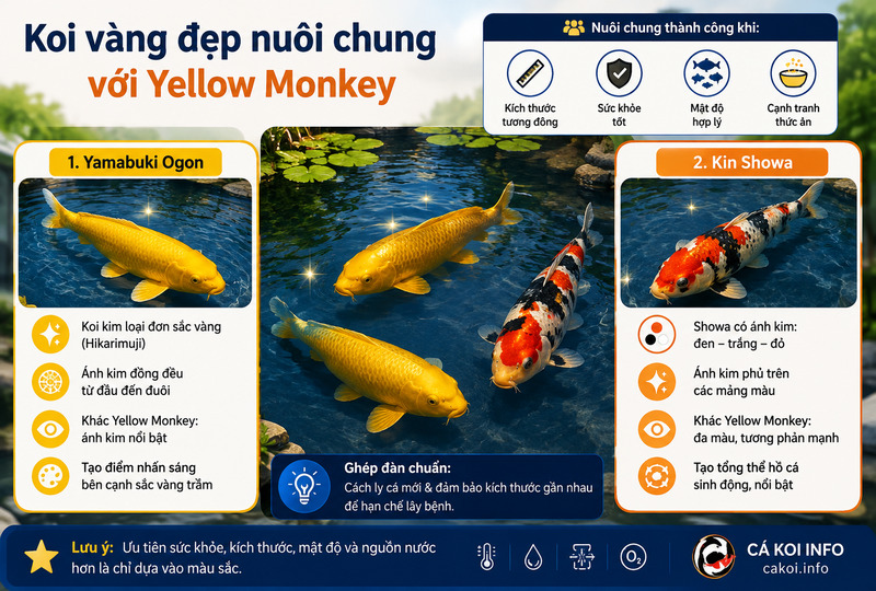Những dòng cá koi vàng đẹp có thể nuôi chung với Yellow Monkey