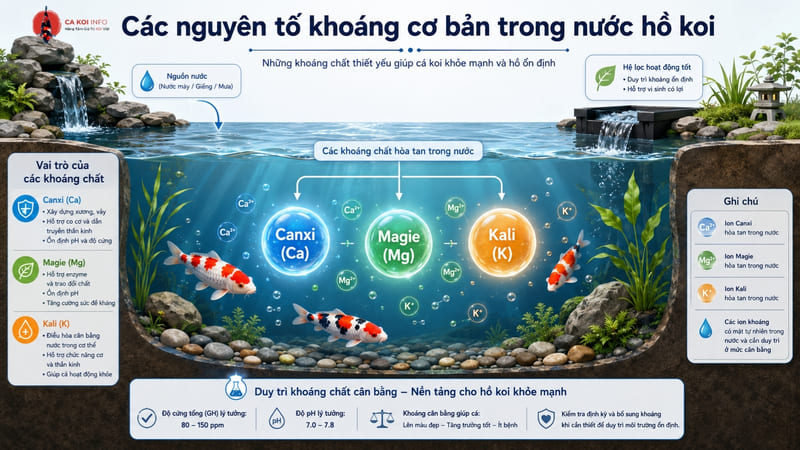 Khoáng cá Koi là gì? Các nhóm khoáng chất phổ biến trong nước hồ cá Koi