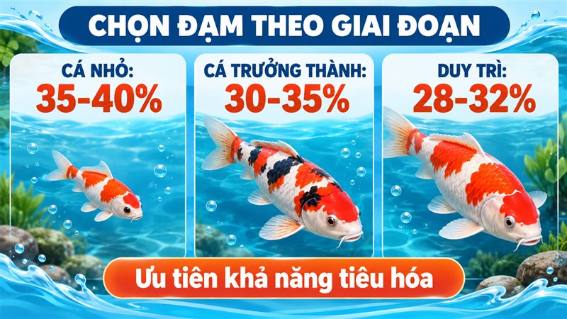 Bảng chọn tỷ lệ đạm cho cá Koi theo giai đoạn