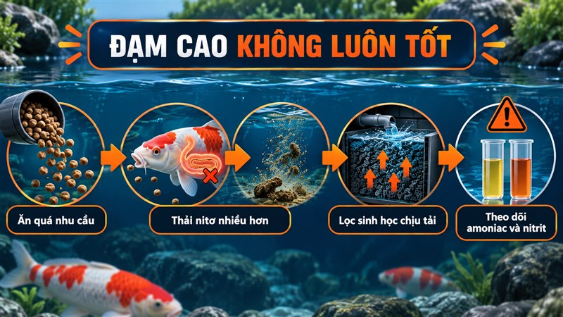 Sơ đồ đạm cao làm tăng chất thải và tải lọc hồ Koi