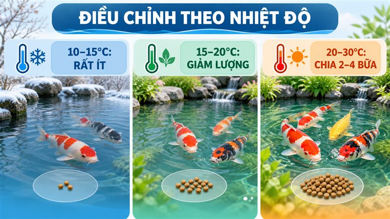 Infographic điều chỉnh lượng thức ăn cá Koi theo nhiệt độ nước
