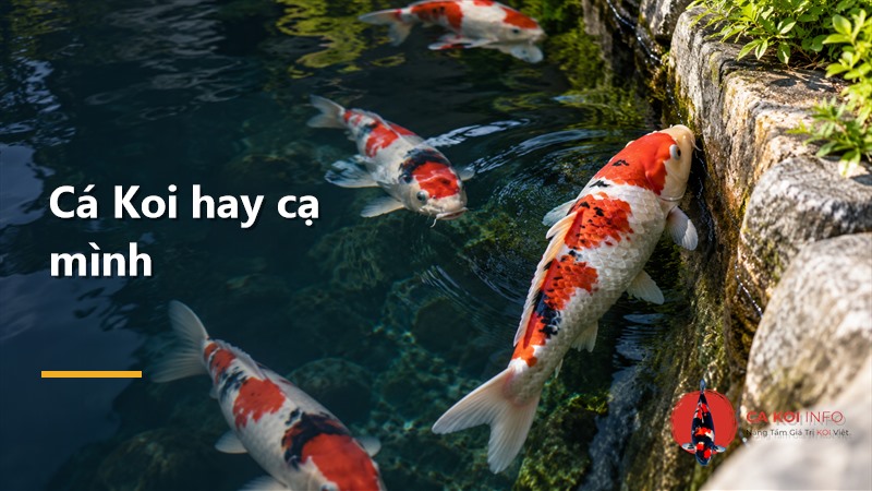 Cá Koi bơi sát thành hồ khi có biểu hiện cạ mình