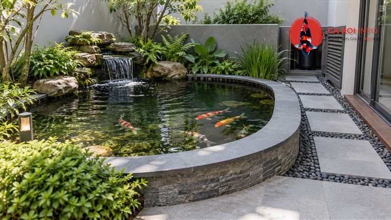 Hồ cá Koi mini có lối đi và khoang thiết bị dễ tiếp cận