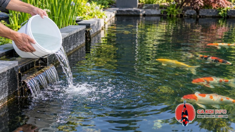 Người nuôi châm dung dịch muối đã hòa tan vào khu vực nước lưu thông