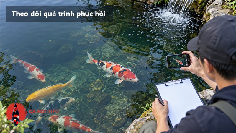 Người nuôi chụp ảnh và ghi chép tình trạng đàn cá Koi